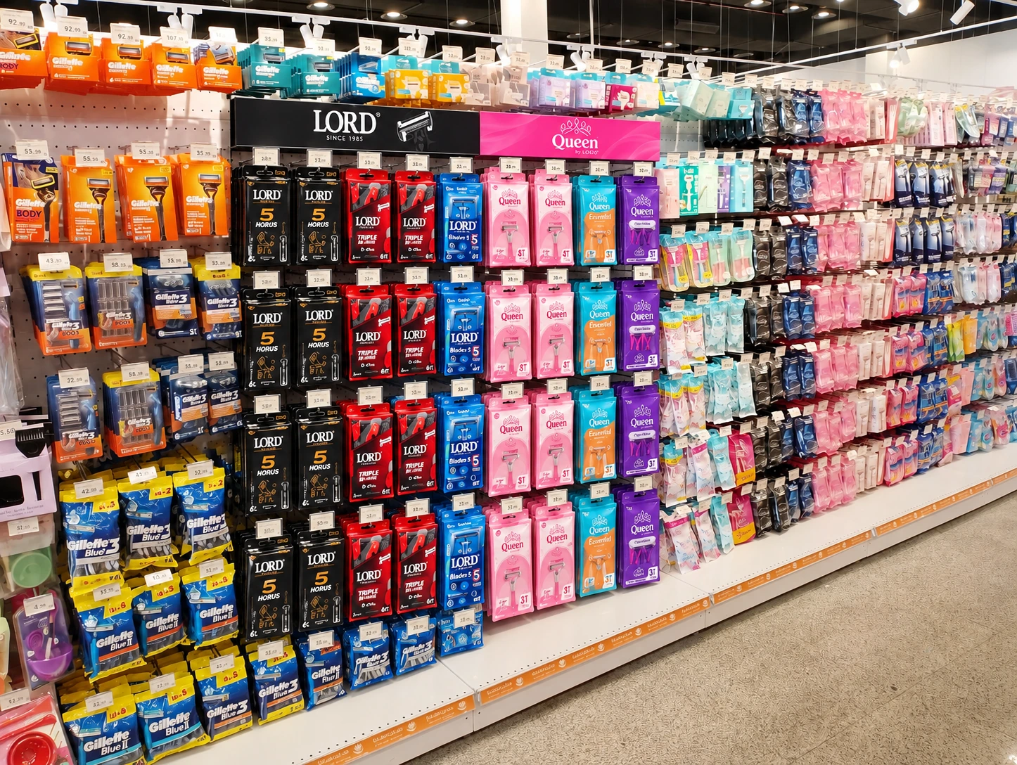 LORD and Queen alongside existing brands on the razor wall